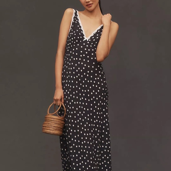 Rixo Sandrine Polka-Dot Woven Midi Dress in Navy Blue Viscose Size XXS NWT - Picture 4 of 12